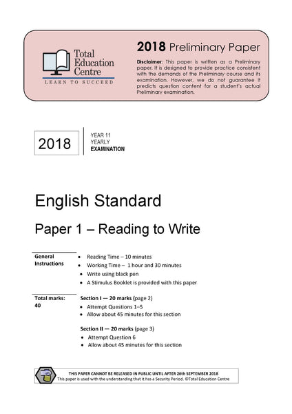 2018 English Standard Year 11 - Paper 1