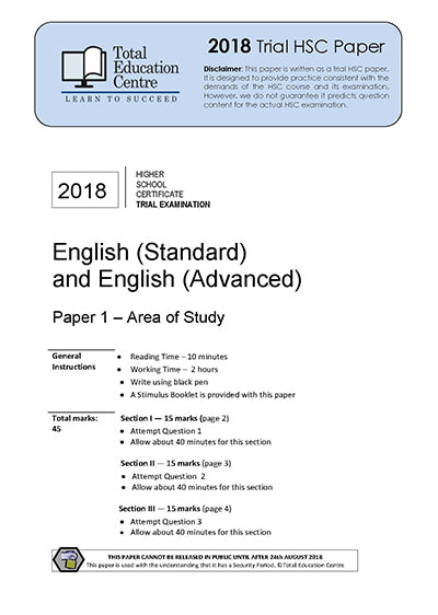 2018 Trial HSC English Adv Stand Paper 1 - Discovery