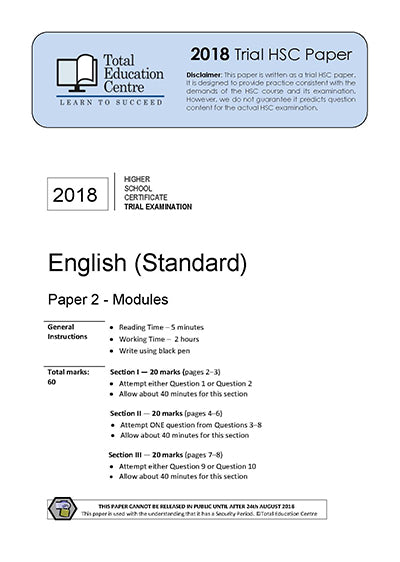 2018 Trial HSC English Standard Modules Paper 2