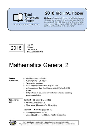 2018 Trial HSC General Mathematics