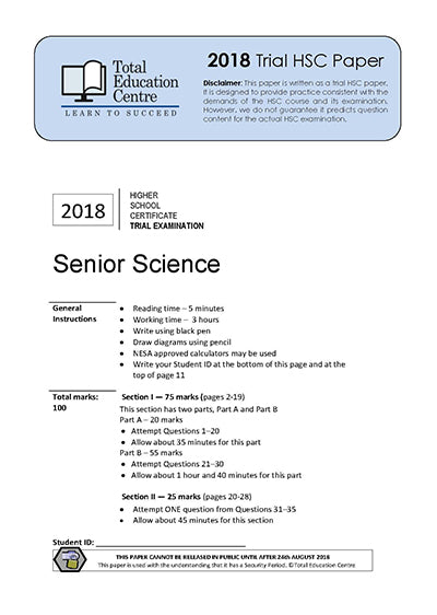 2018 Trial HSC Senior Science paper