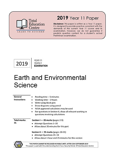 2019 Earth and Environmental Science Yr 11