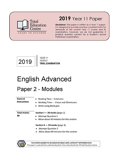 2019 English Advanced Year 11 - Paper 2 Modules