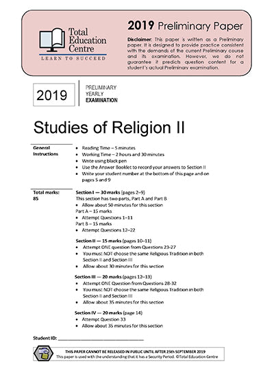 2019 Preliminary (Yr 11) Studies of Religion II