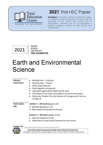 2021 Earth and Environmental Science HSC Trial