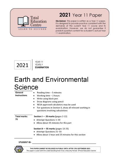 2021 Earth and Environmental Science Yr 11