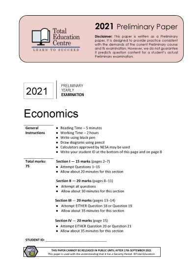 2021 Preliminary (Yr 11) Economics