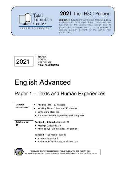 2021 Trial HSC English Advanced Paper 1
