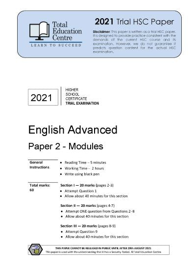 2021 Trial HSC English Advanced Modules Paper 2