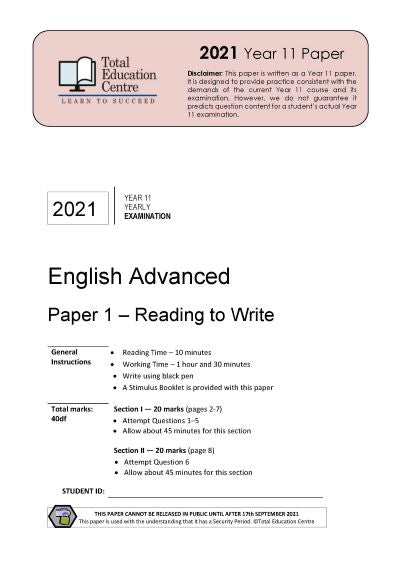 2021 English Advanced Year 11 - Paper 1