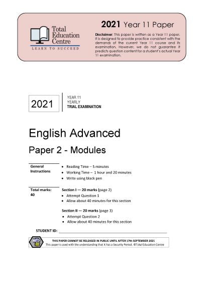 2021 English Advanced Year 11 - Paper 2 Modules