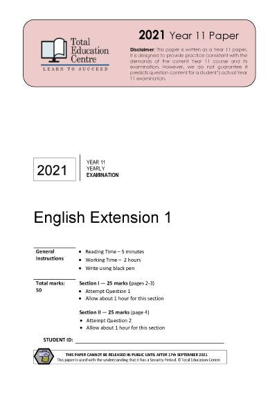 2021 English Extension 1 Yr 11