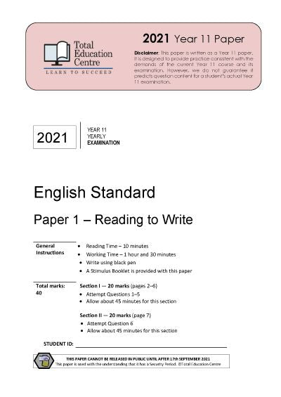 2021 English Standard Year 11 - Paper 1