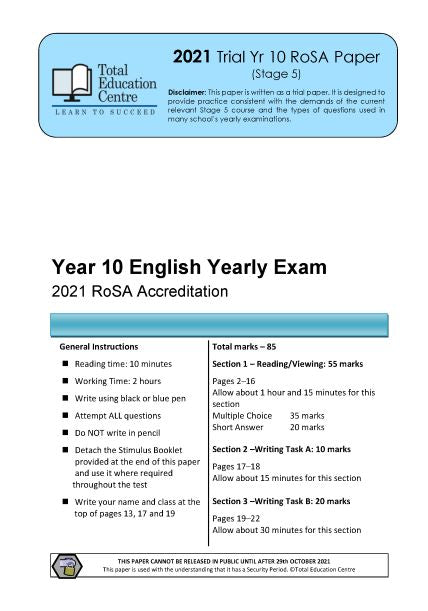 2021 Year 10 RoSA English Examination