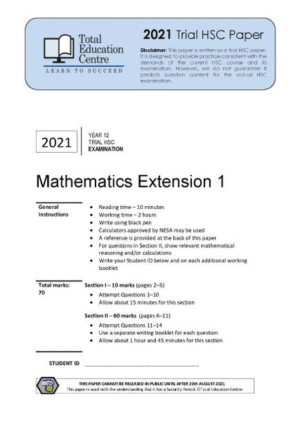 2021 Trial HSC Ext 1 Mathematics