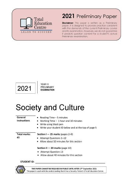 2021 Preliminary (Yr 11) Society and Culture