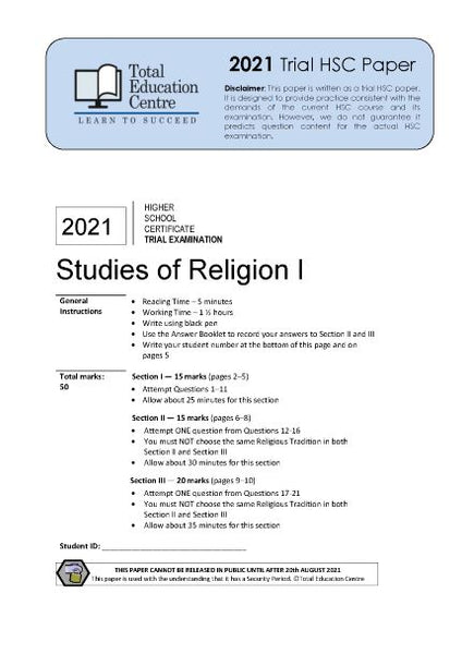 2021 Trial HSC Studies of Religion 1