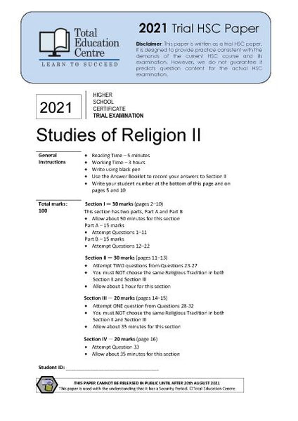 2021 Trial HSC Studies of Religion II