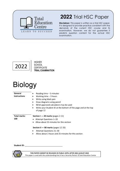 2022 Trial HSC Biology paper