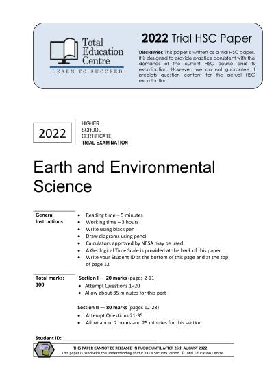 2022 Earth and Environmental Science HSC Trial
