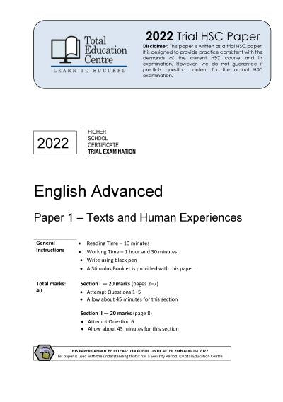 2022 Trial HSC English Advanced Paper 1