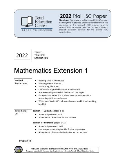 2022 Trial HSC Ext 1 Mathematics