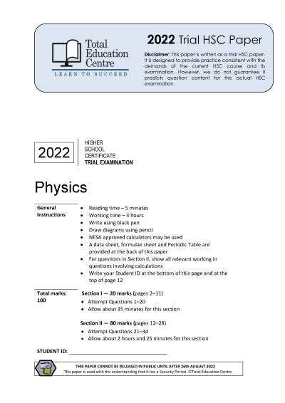 2022 Trial HSC Physics paper