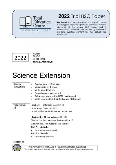 2022 Trial HSC Science Extension paper