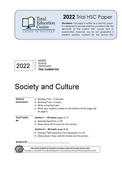2022 Trial HSC Society and Culture
