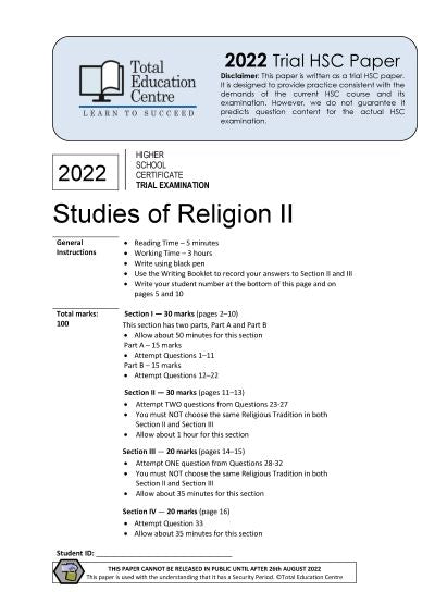 2022 Trial HSC Studies of Religion II