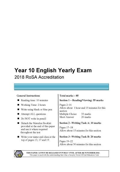2018 Year 10 RoSA English Examination