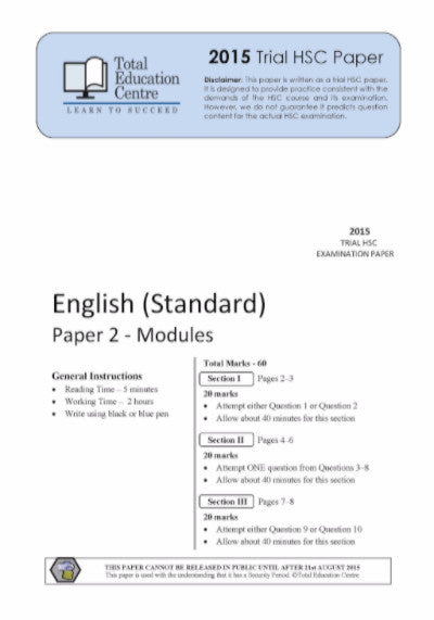 2015 Trial HSC English Standard Modules Paper 2