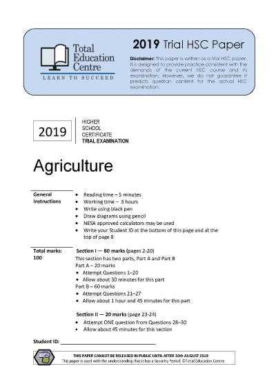 2019 Trial HSC Agriculture paper