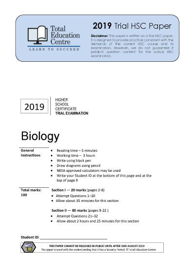 2019 Trial HSC Biology paper