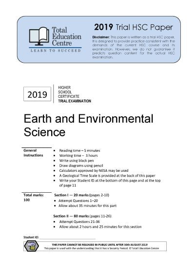 2019 Earth and Environmental Science HSC Trial