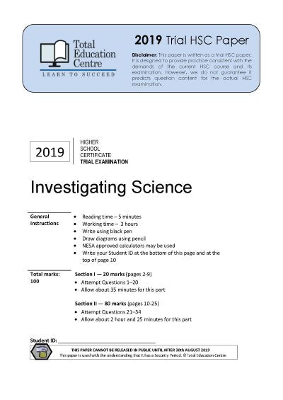 2019 Investigating Science HSC Trial