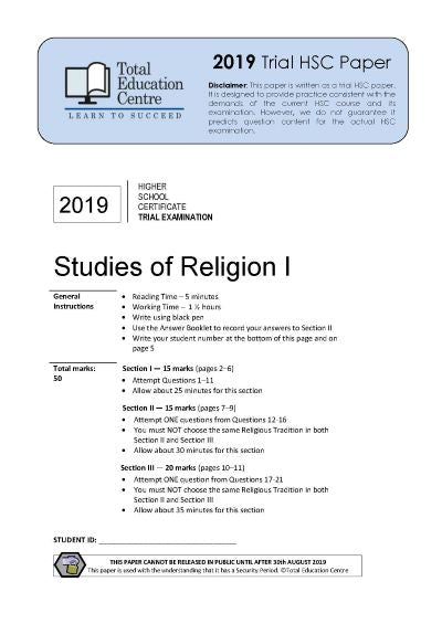2019 Trial HSC Studies of Religion 1