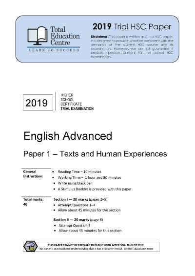 2019 Trial HSC English Advanced Paper 1