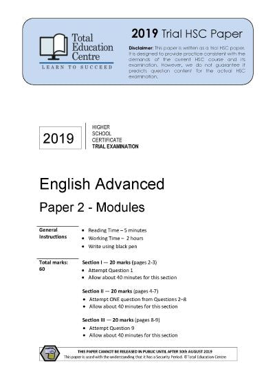 2019 Trial HSC English Advanced Modules Paper 2
