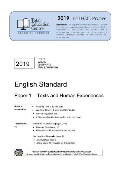 2019 Trial HSC English Standard Paper 1