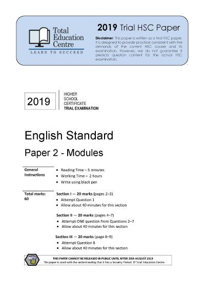 2019 Trial HSC English Standard Modules Paper 2