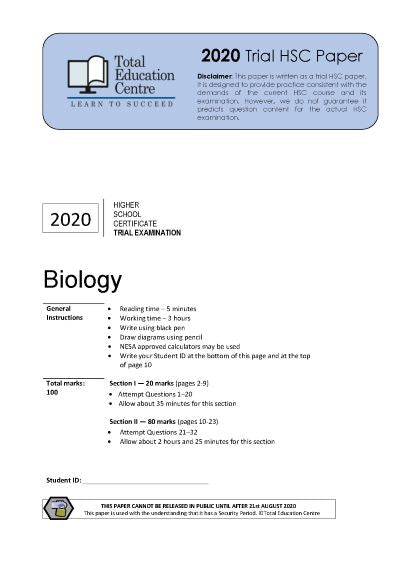 2020 Trial HSC Biology paper