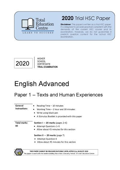 2020 Trial HSC English Advanced Paper 1