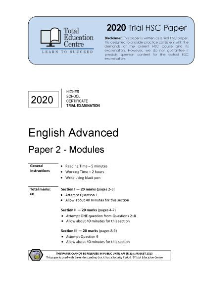 2020 Trial HSC English Advanced Modules Paper 2