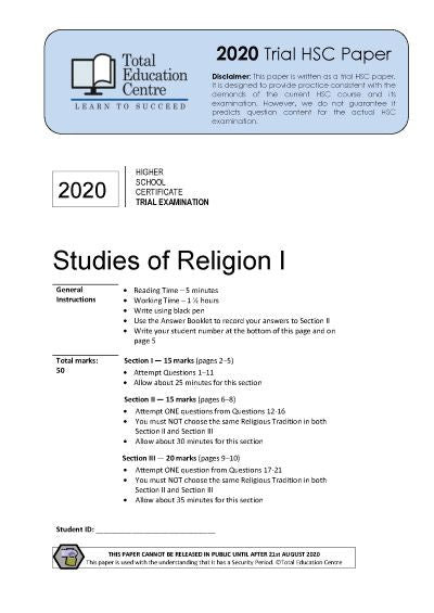 2020 Trial HSC Studies of Religion 1