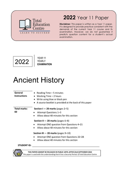 2022 Ancient History Year 11