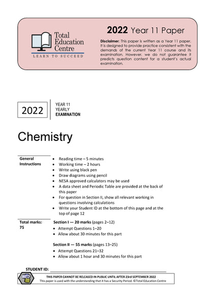 2022 Chemistry Year 11