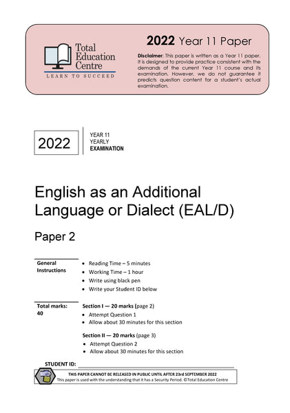 2022 English EALD YR11 Paper 2