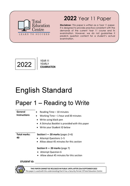 2022 English Standard Year 11 - Paper 1