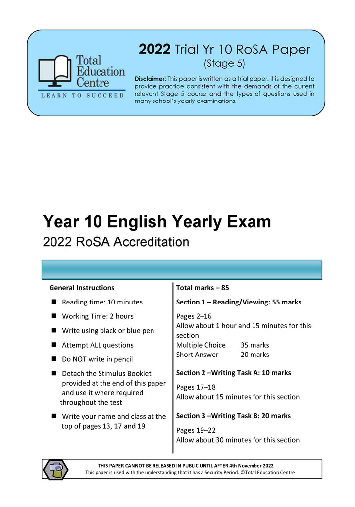 2022 Year 10 RoSA English Examination